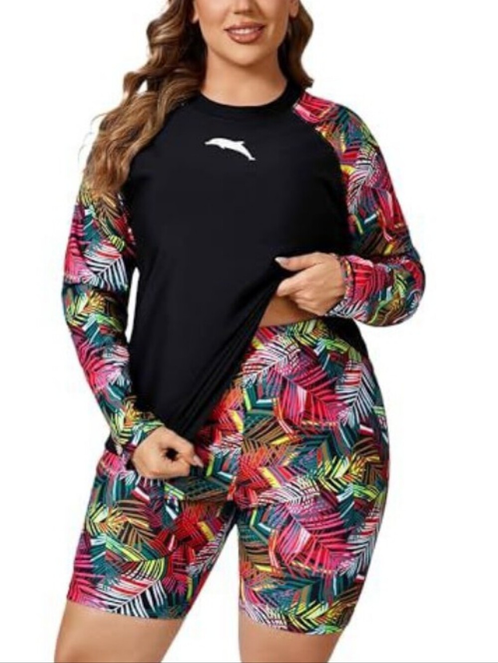Halcurt Women Rash Guard Padded Plus Size Bathing Suits with Boy Shorts